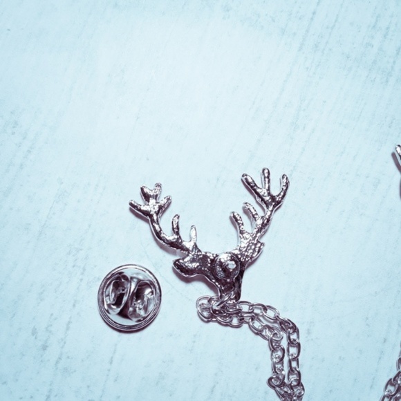 Antler Stag Elk Layer Silver Lapel Collar Pin - Picture 6 of 6